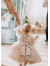 Blush Pink Pearl Embellished Tulle Flower Girl Dress Baby Girl Dress